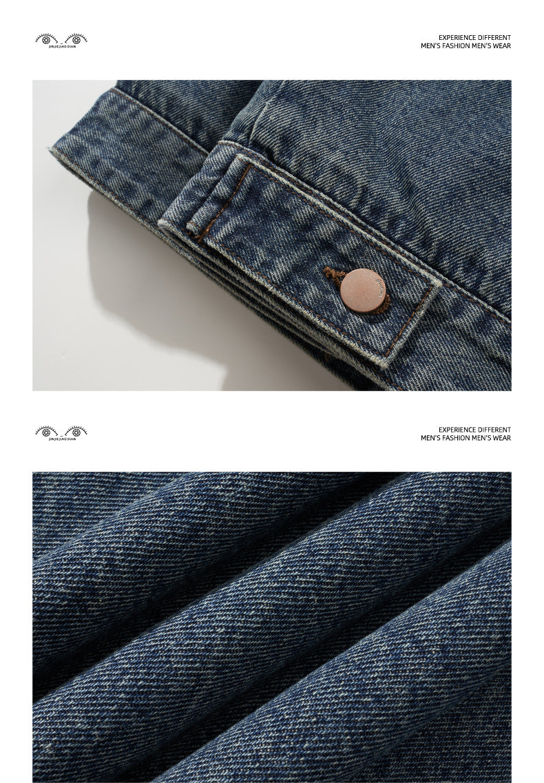 High Street Retro Washed Lamb Wool Denim Jacket – Thickened Warm Winter Cotton Coat for Men