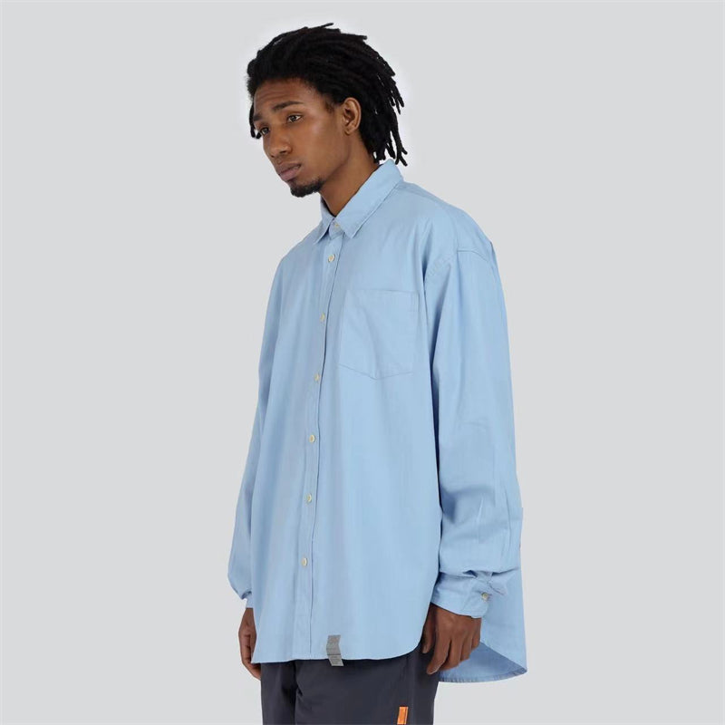 Long Sleeve Shirt Pure Cotton Japanese Style Simple Solid Color Shirt for Men