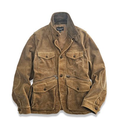 Corduroy Western Hunting Jacket for Men, Washed Multi-Pocket Outdoor Adventure Workwear Retro Windbreaker Jacket