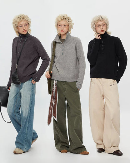 High Neck Knit Pullover – Loose Short Sweater Women – Japanese vintage | yamalin clothes | Yamalinclothes
