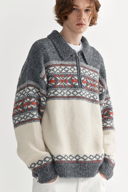 Coke Life Carpem Unisex Retro Fair Isle Sweater Jacket - Autumn Wool Zipper Loose Lazy Style Top