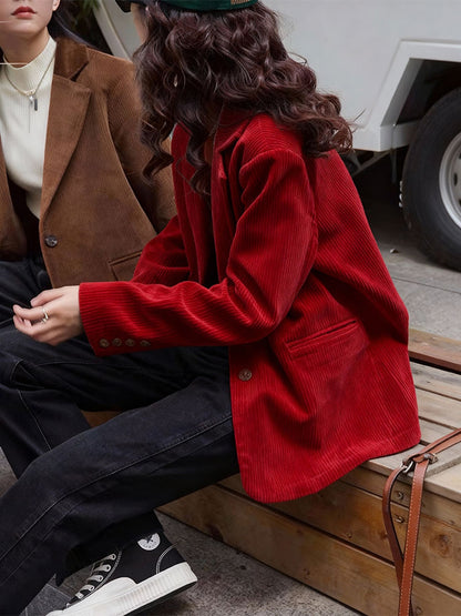 Christmas Red Corduroy Chanel-Style Jacket - Chenille Short Coat (Women)