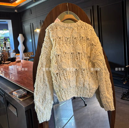 Women's 2025 Autumn Winter Thick Knit Cardigan - Simple Solid Color Buttoned Loose Versatile Sweater Coat