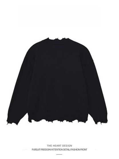 Men's Retro Cross Embroidered Distressed Knit Sweater – High Street American Style Casual Winter Pullover Jacket