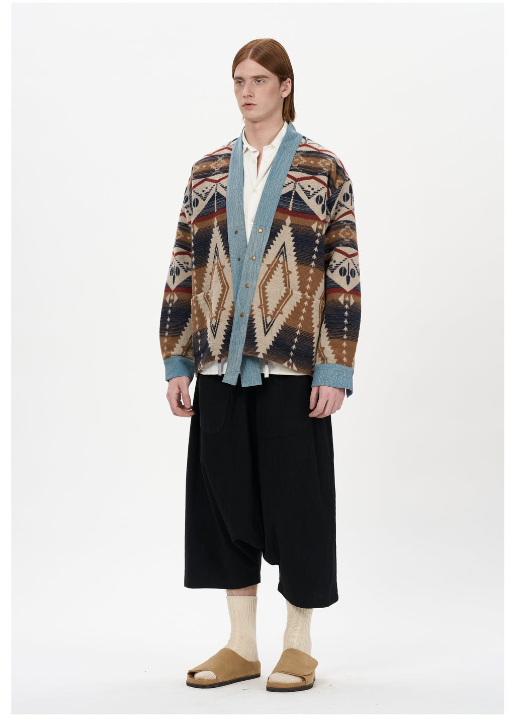 Woodbowl.2023aw Navajo/Woolen Jacket Wool Fabric Tie Ethnic Robe