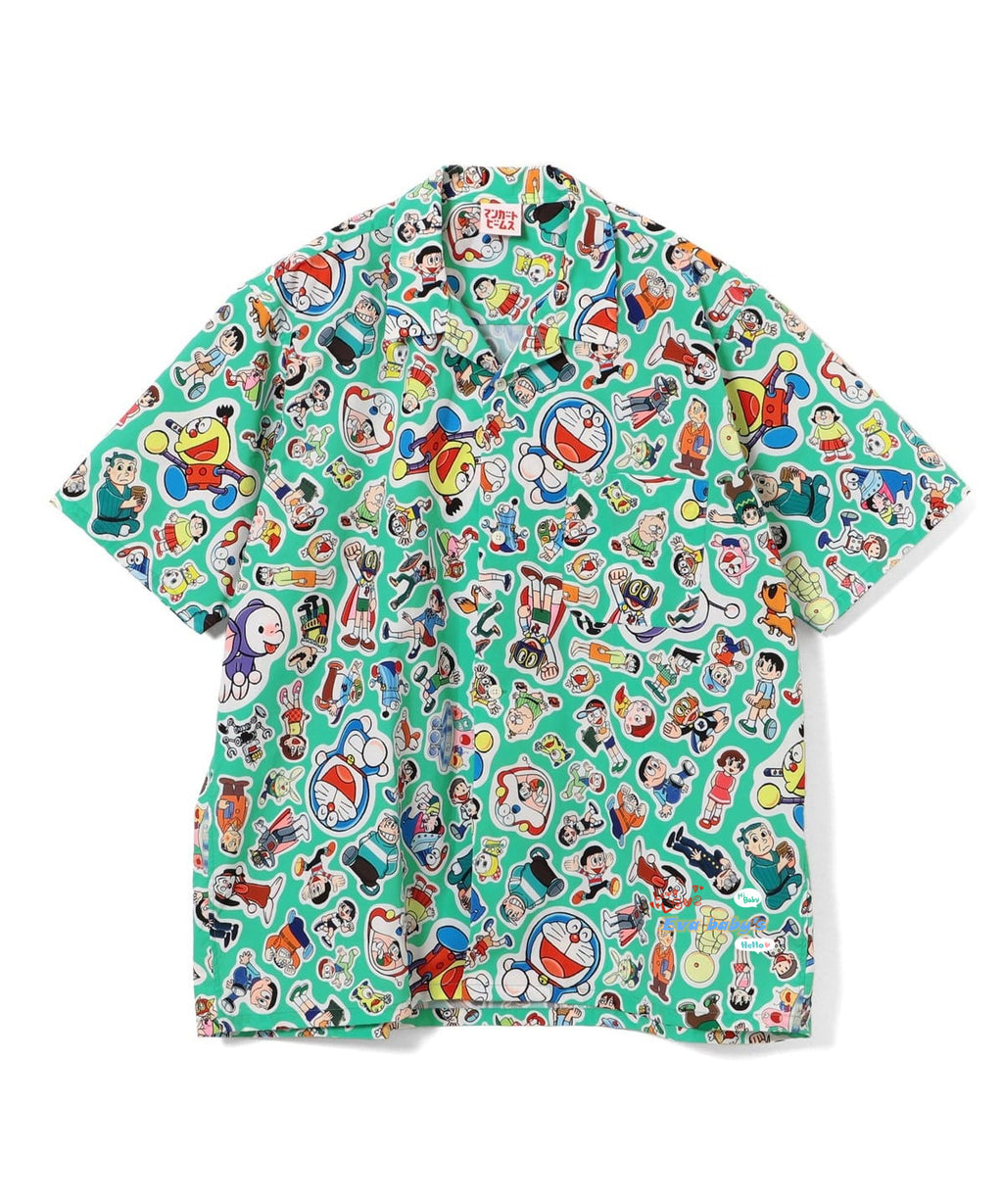 Beams Joint Name Doraemon Summer Limited Commemorative Short Sleeve Shirt Loose Shoulder Cuban Collar Couple Casual