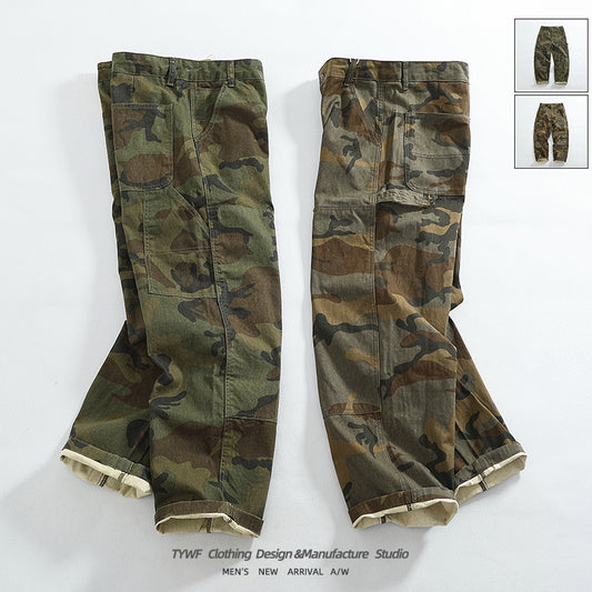 Men's American Retro Logging Work Pants - Loose Straight Washed Cotton Camouflage Casual Pants