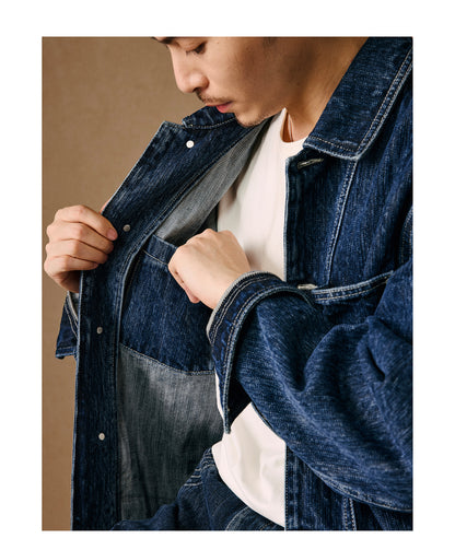 Heavyweight 15 oz Fermented-Wash Distressed Denim Jacket – Retro American Iron-Style (Unisex)