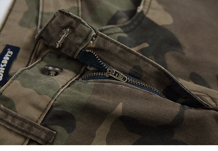 Men's American Street Retro Cargo Pants - Camouflage Heavy Washed Ripped Straight-Leg Pants