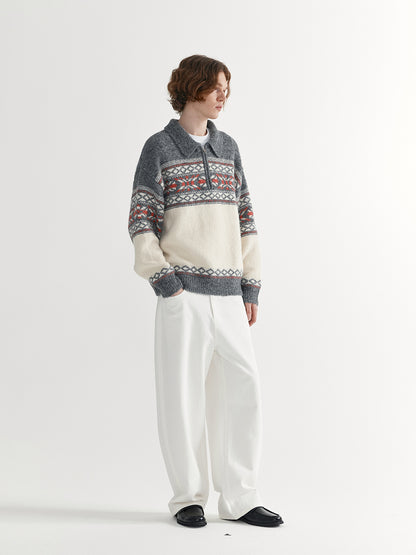 Coke Life Carpem Unisex Retro Fair Isle Sweater Jacket - Autumn Wool Zipper Loose Lazy Style Top