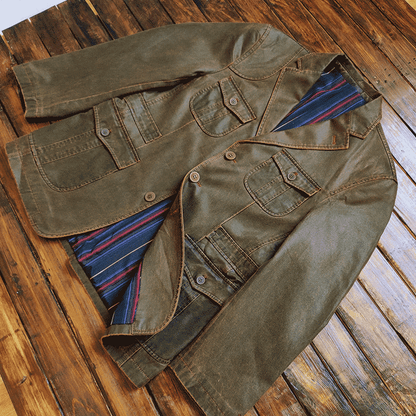 Dry Wax Cloth Hunting Suit Jacket - Vintage American Multi-Pocket Blazer (Men)