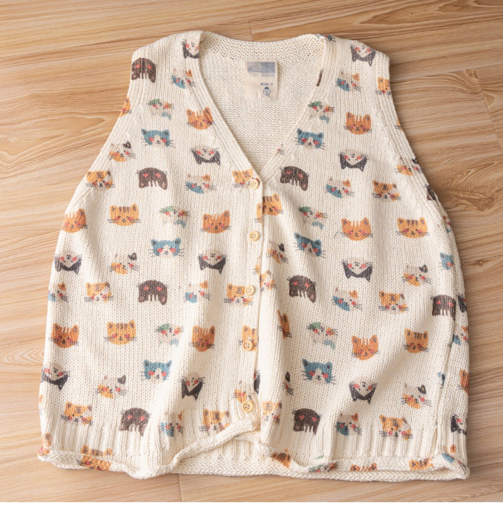 Mori Girl Floral Knitted Sweater Vest – Retro Button Sleeveless Knit