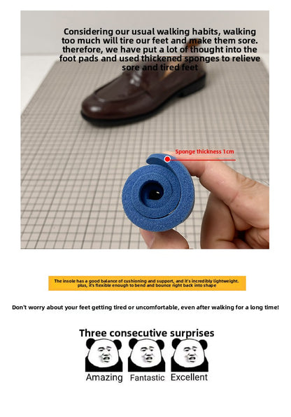 Women's Retro Genuine Leather Loafers - Sheepskin Slip-On Chunky Heel British Style Lazy Shoes