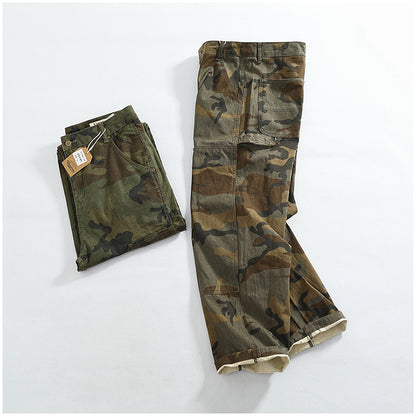 Men's American Retro Logging Work Pants - Loose Straight Washed Cotton Camouflage Casual Pants