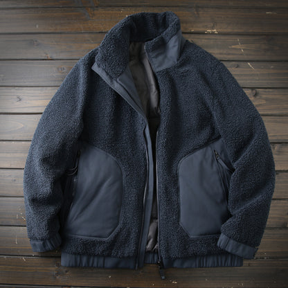 Men's Plus Size Stand Collar Down Jacket - Export Overstock Thickened Lamb Wool Particle Fleece Winter Coat