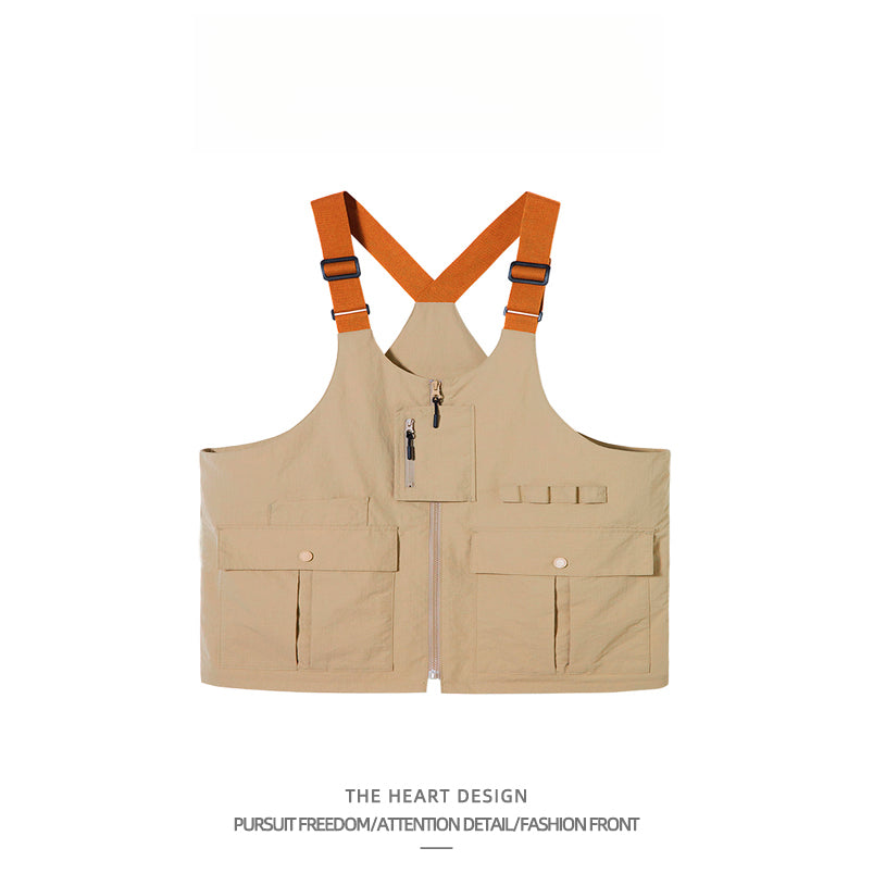 Unisex Convertible Workwear Vest – Textured Woven Multifunctional Top & Single Shoulder Bag – High Street Trendy Brand