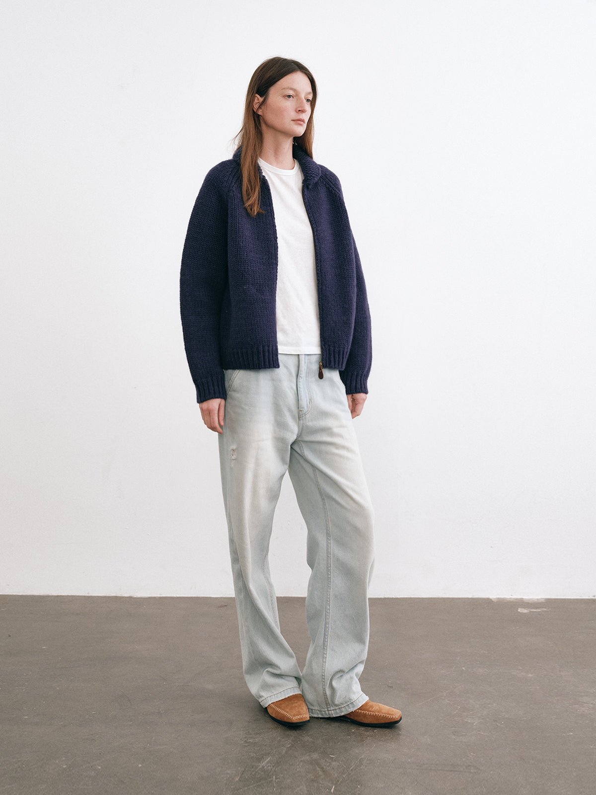 Shyshy Hand-Playing Knitting Needle-Sense Loom Retro Peter Pan Collar Four-Color 100% Wool Thick Stick Sweater Cardigan