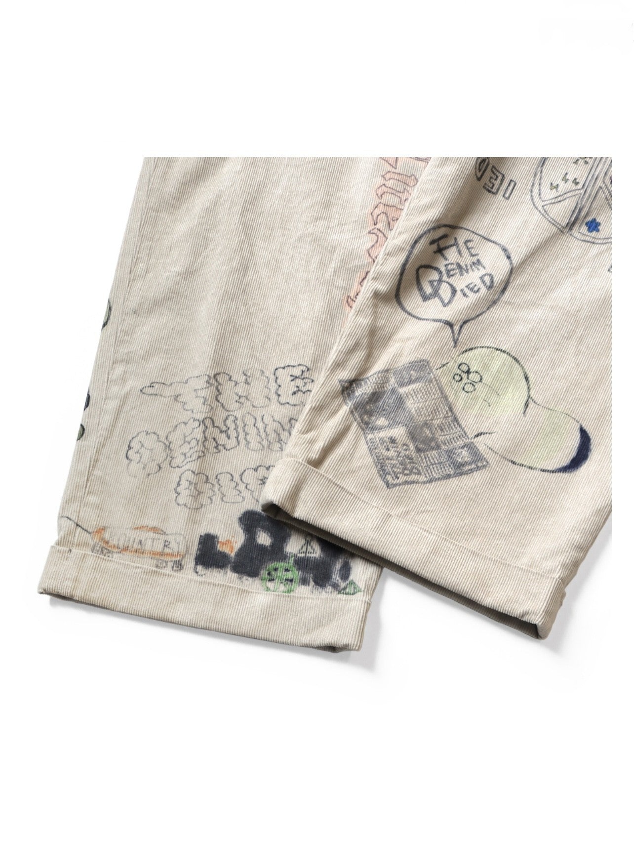 25AW KAPITAL Style Japanese Retro Corduroy Washed Vintage Fun Print Casual Pants
