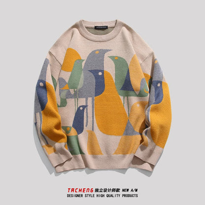 Cat Jacquard Loose Knit Sweater – American Style High-End Feel (Unisex)