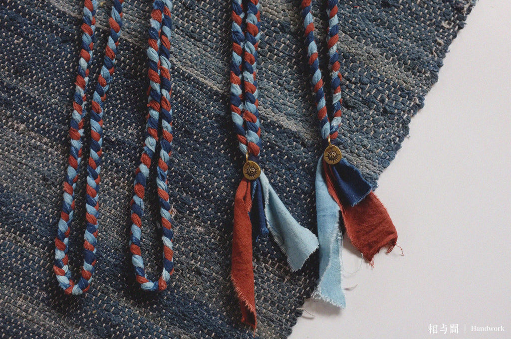 Blue Dyed Sandalwood Red Plant Dye Ancient Cloth Necklace Handmade Braided Rope Amekaji Retro Woven Hanging Rope