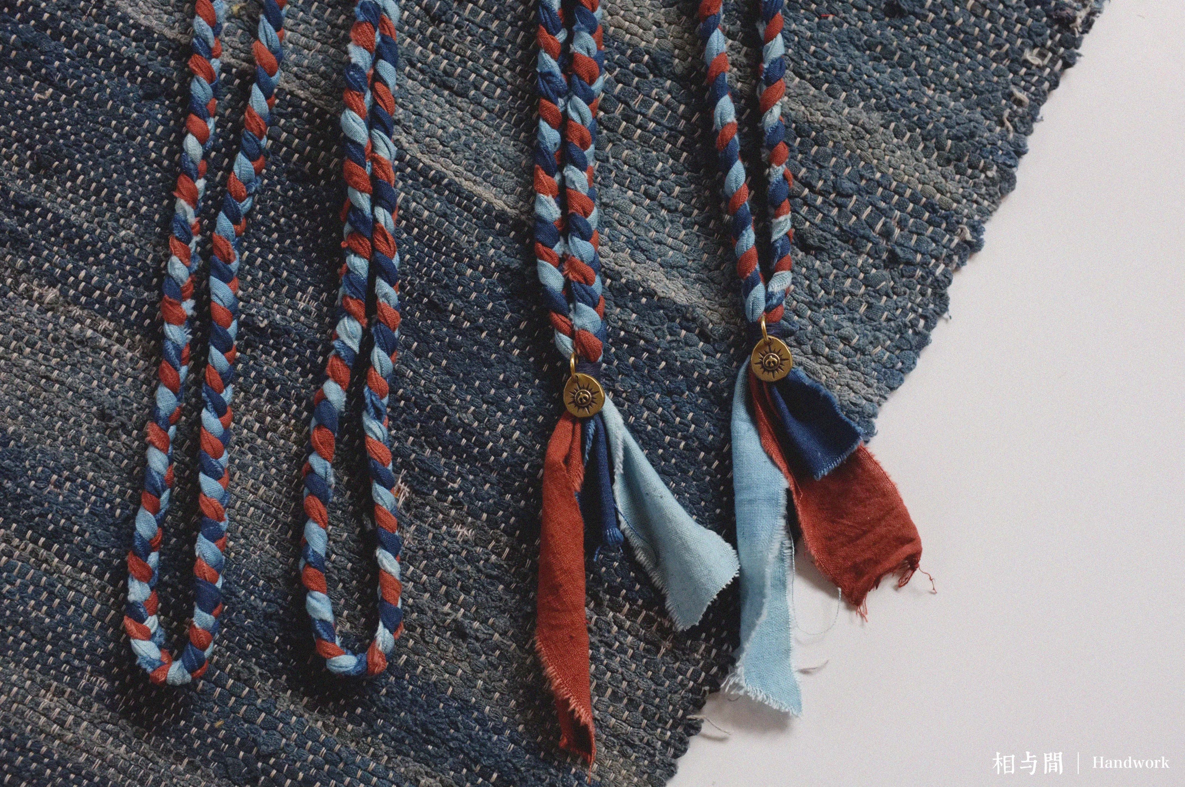 Blue Dyed Sandalwood Red Plant Dye Ancient Cloth Necklace Handmade Braided Rope Amekaji Retro Woven Hanging Rope
