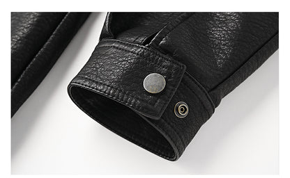 Men's American Retro Leather Jacket - Lychee Grain Stand Collar Motorcycle Coat