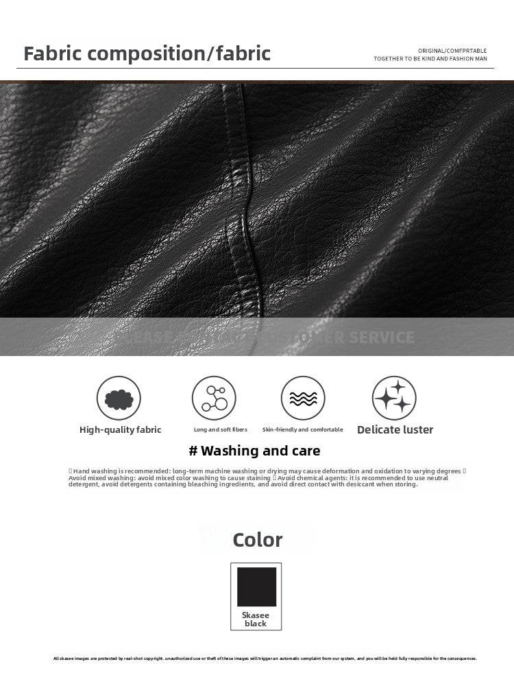 Men's American Retro Leather Jacket - Lychee Grain Stand Collar Motorcycle Coat