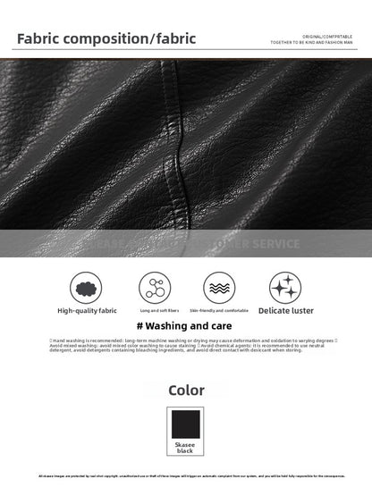 Men's American Retro Leather Jacket - Lychee Grain Stand Collar Motorcycle Coat