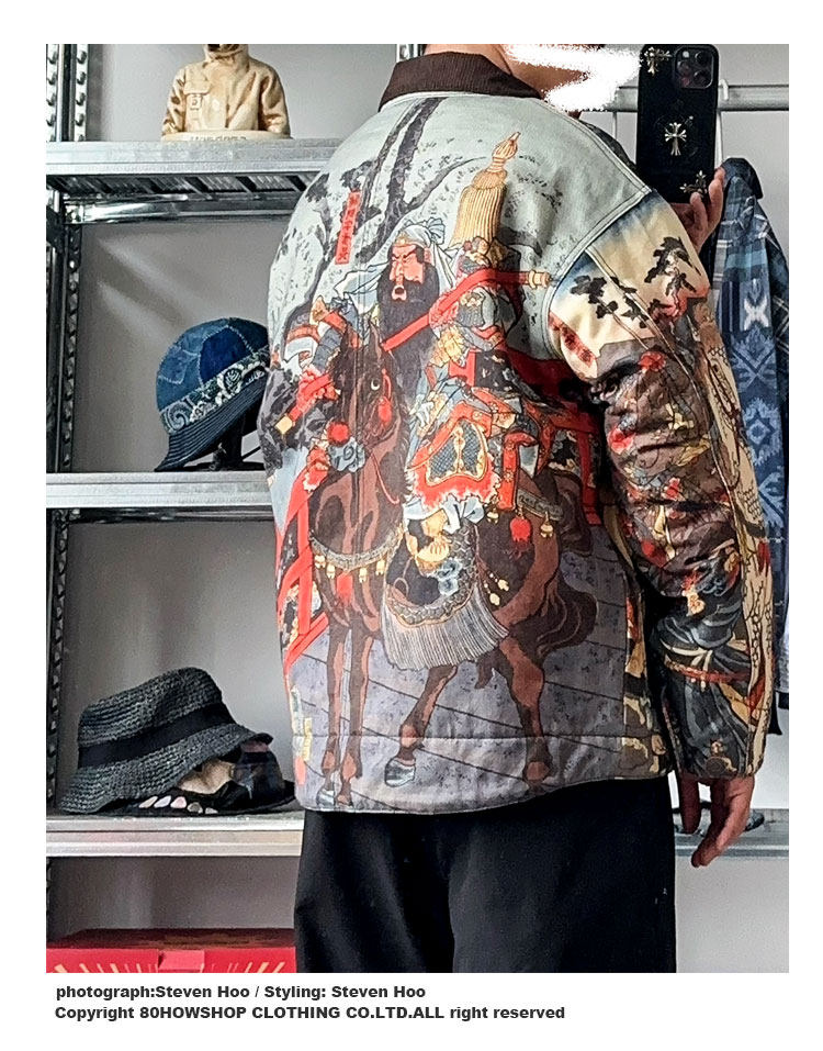 Three Kingdoms Guan Yu Print Cotton Jacket - Custom Fabric Winter Coat (Unisex)