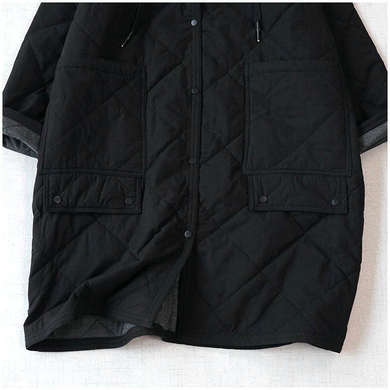 Warm Mid-Length Hooded Quilted Cotton Jacket – Loose, Retro Japanese Outerwear for Women