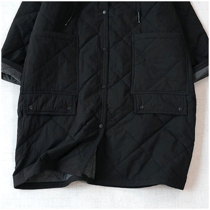 Warm Mid-Length Hooded Quilted Cotton Jacket – Loose, Retro Japanese Outerwear for Women