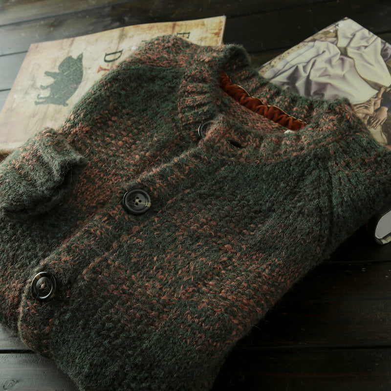 Italian-Order Mohair Wool Cardigan – Heavy Knit Autumn/Winter Coat (Unisex)