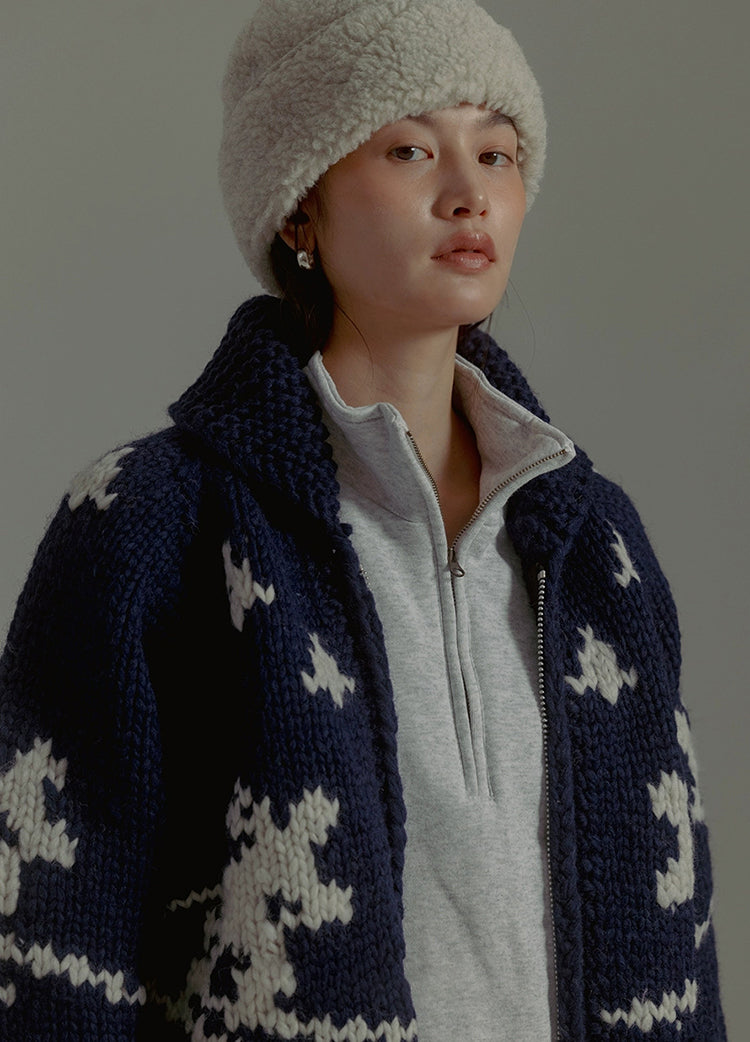 Handmade Wool Zipper Knit Sweater Coat