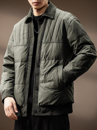 Men's 2025 Japanese Trendy Down Jacket - Solid Color Lapel Lightweight Loose Casual Youth Versatile Coat