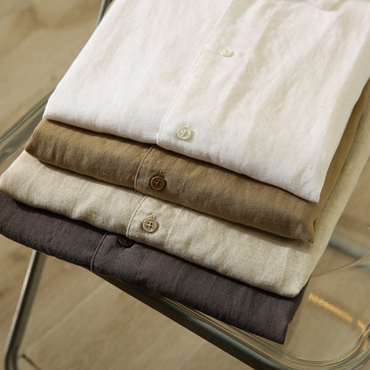 Cool Antibacterial Linen/Lyocell Men's Summer Turn-down Collar Loose Casual Short Sleeve Shirt Top