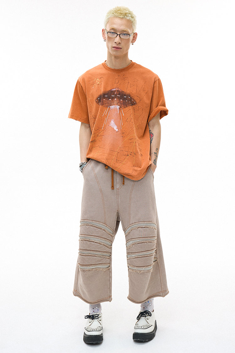 Alien Piggy 230g UFO Piggy Print Orange Short Sleeve T-Shirt