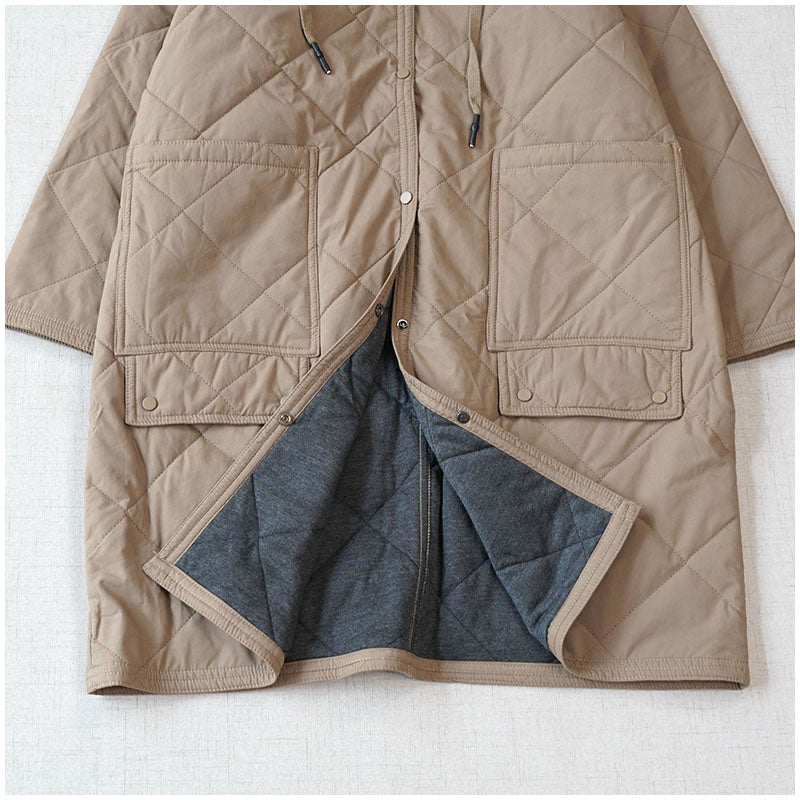 Warm Mid-Length Hooded Quilted Cotton Jacket – Loose, Retro Japanese Outerwear for Women