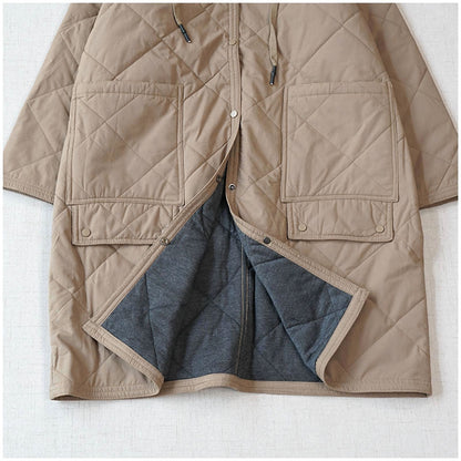 Warm Mid-Length Hooded Quilted Cotton Jacket – Loose, Retro Japanese Outerwear for Women
