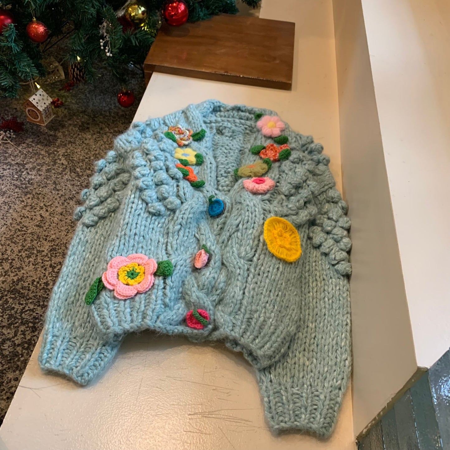 Women's 2024 Autumn Winter Thick Knitted Cardigan - Handmade 3D Crochet Flower Loose Sweater Coat