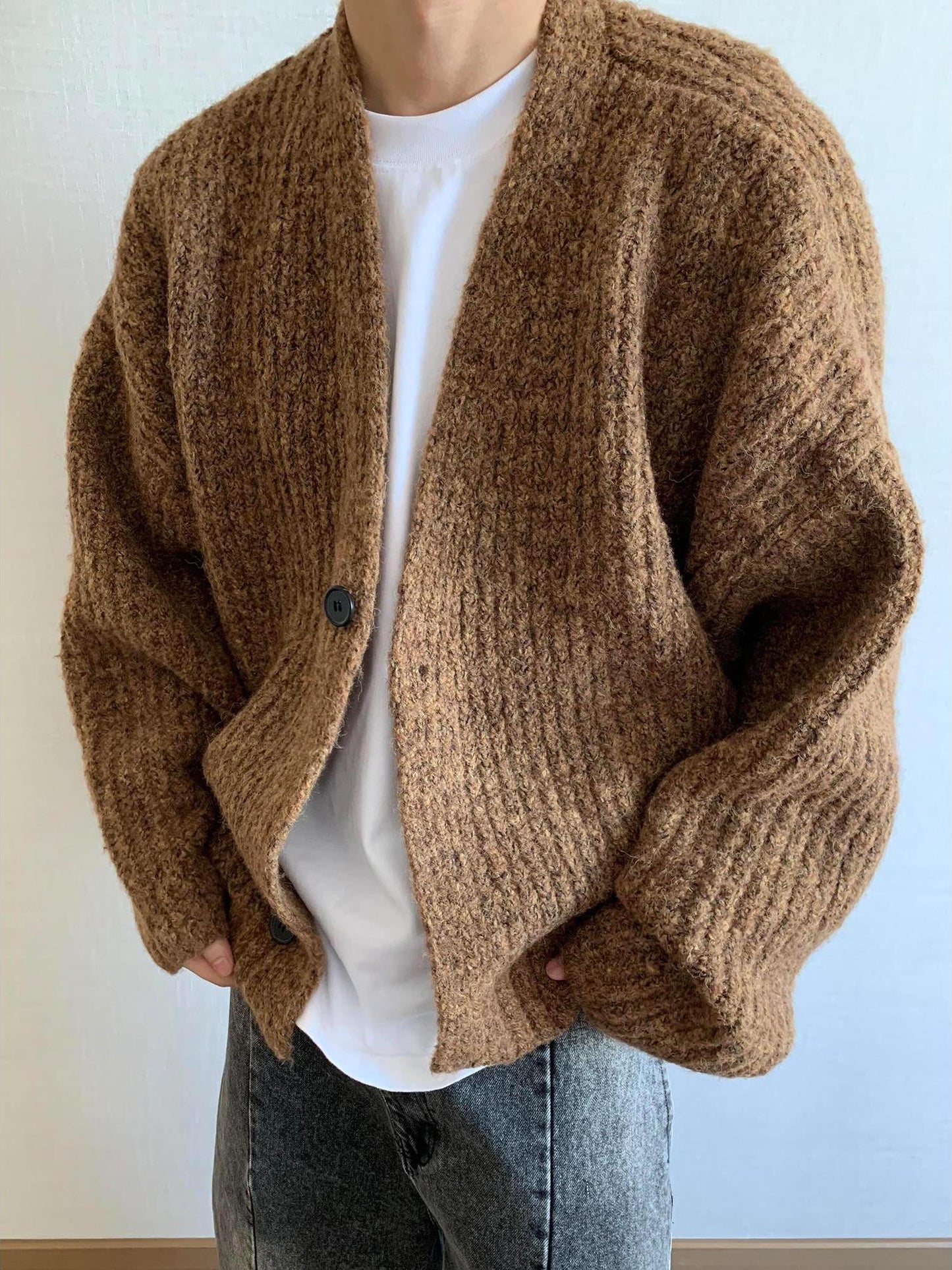 American Style Short-Wide Knit Cardigan – Loose Spring/Autumn Jacket (Unisex)