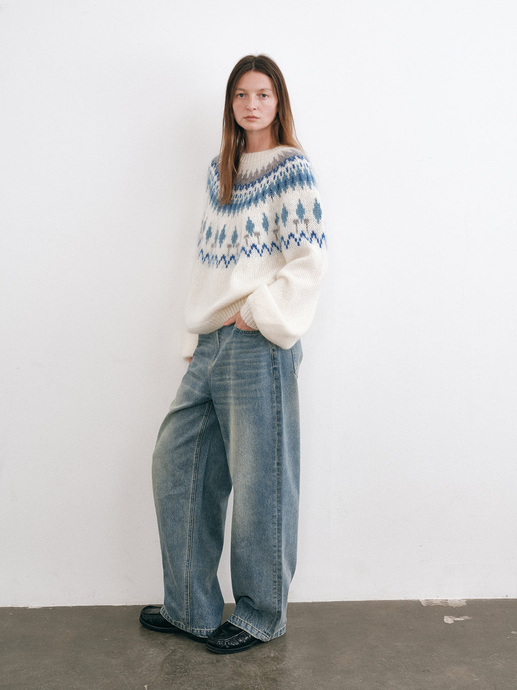 Shyshy Natural Color Block High-Price Mohair Fair Isle Sweater for Women Autumn Winter High-End Loose Pullover Top