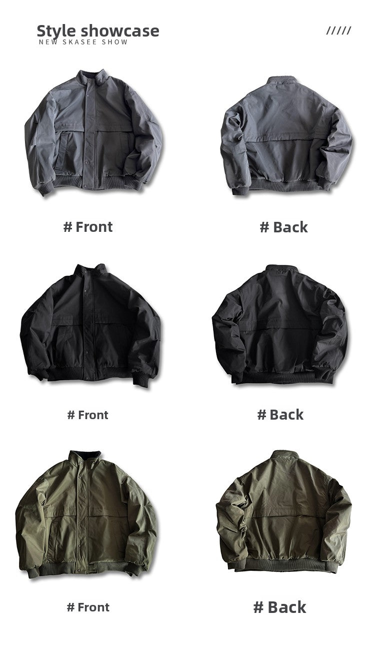 Japanese Style Trendy Brand Lamb Wool Stand Collar Cotton Jacket Men Winter Trendy Brand Couple Loose Thickened Warm Workwear Cotton Coat Jacket