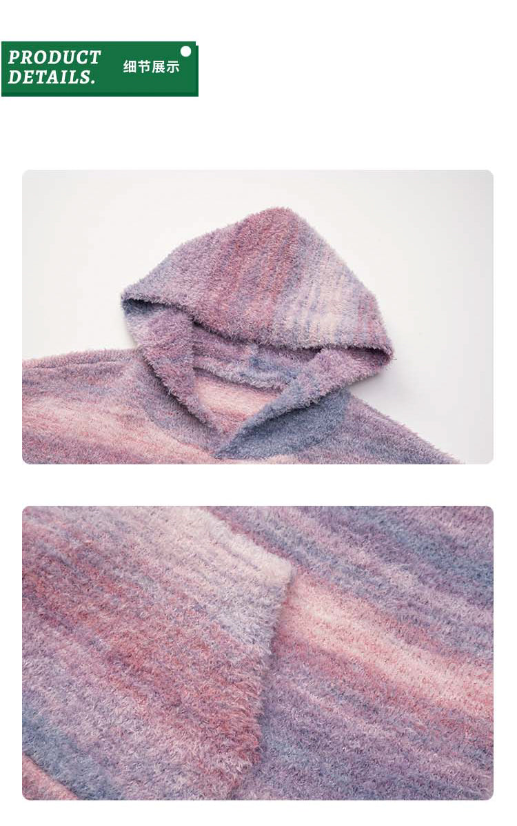 MEDRIA Retro Colorful Hoodie Knitwear for Men and Women Autumn Winter National Trend Loose Lazy Style Warm Sweatshirt Couple Outfit