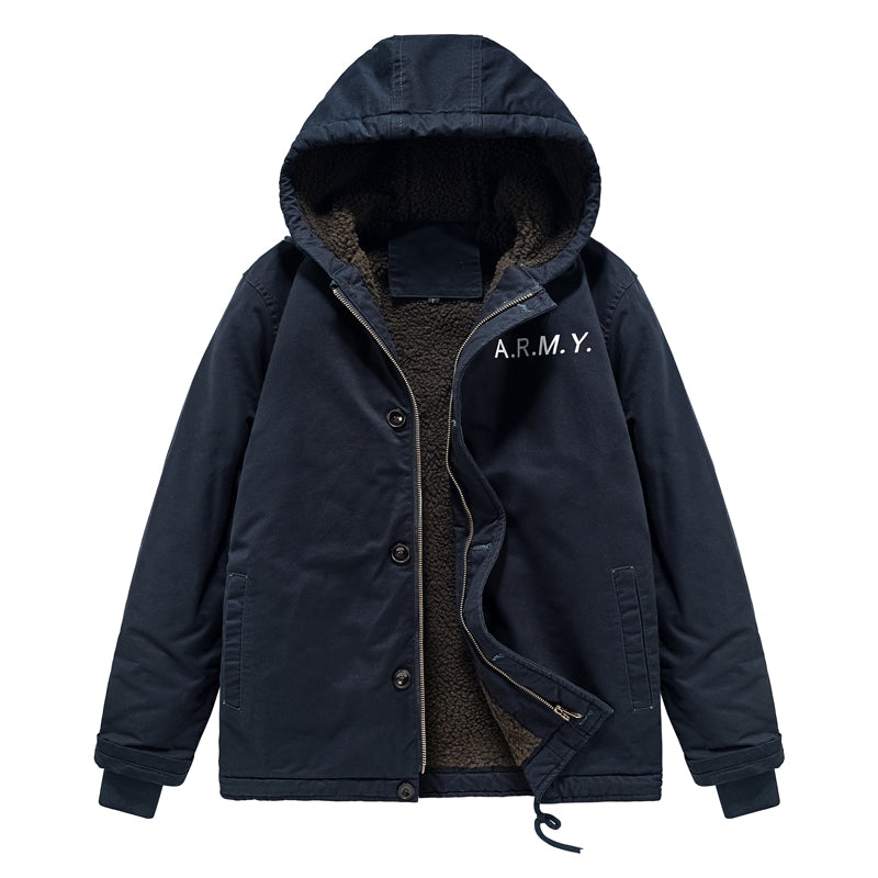 Men's Navy N1 Deck Jacket - American Workwear Lamb Wool Hooded Coat