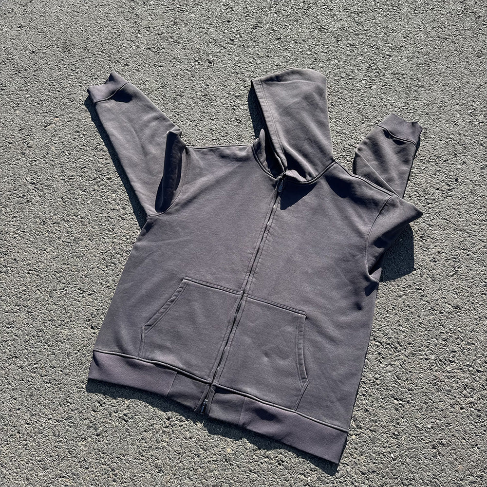 Heavyweight 450g Solid Color Vintage Zipper Cardigan Jacket