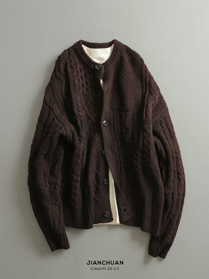 Men's Jianchuan Japanese Retro Cable Knit Cardigan - Autumn Winter Multi-Button Loose Sweater