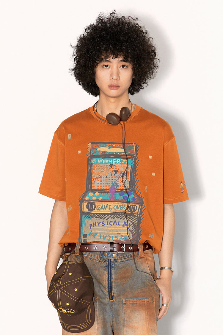 Game Machine Particle Hand-Painted Printed Loose Breathable Short-Sleeved T-shirt Summer