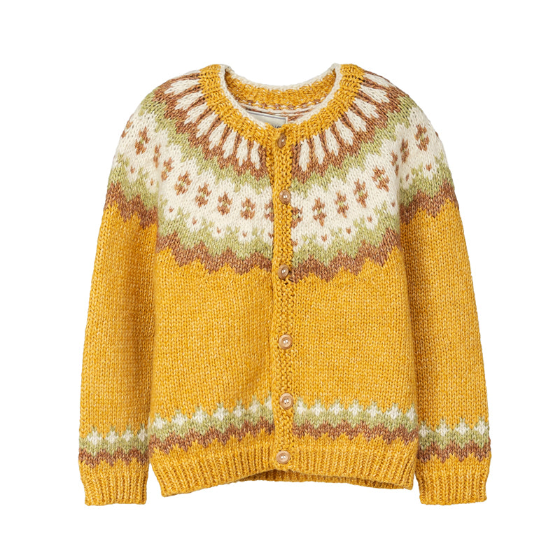 Handmade Iceland-Style Chunky Wool Cardigan – Forest Turmeric Nordic Retro (Women)