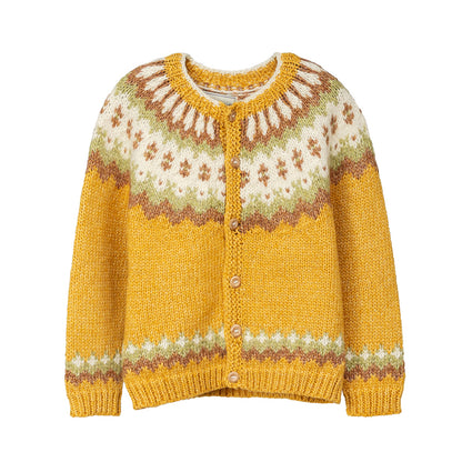 Handmade Iceland-Style Chunky Wool Cardigan – Forest Turmeric Nordic Retro (Women)