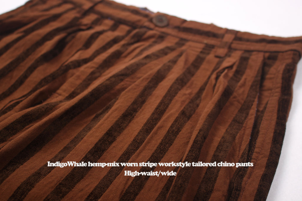 Vintage Flocked Striped Workwear Style Loose Wide-Leg Tapered High-Waist Chino Casual Pants